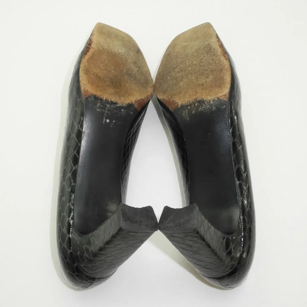 Stuart Weitzman Pumps Women's 8.5 Narrow Black Embossed Reptile Patent Leather
